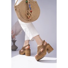 Sy Leather Betty Model Hakiki Deri Delikli Bilekten Tokalı Platform Kalın Topuklu Kadın Sandalet