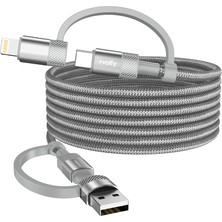 Volty Hızlı Şarj Kablosu 4 In 1 | Usb-A/c To Type-C/lightning, 60W, 1.2m, Manyetik (GRI-V0201008)