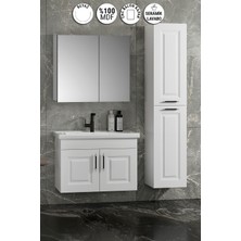 Özceden Salkım 65+35 cm Beyaz Balon Mdf Seramik Lavabolu Asma Banyo Dolabı Takımı