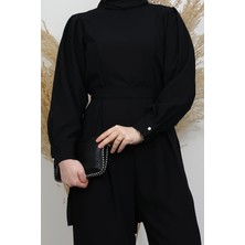 Arkası Parça Detaylı Tesettür Tulum Siyah