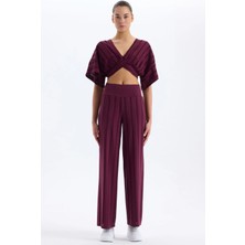 COMEUP Jakarlı Delik Desenli Şortlu Pantolon Mürdüm