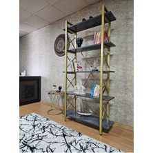 Sevinç Mobilya Çıkıntılı Gold Boyalı Kitaplık - 5 Raflı Suntalem Lüks Kitaplık