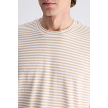 D'S Damat Ds Damat Regular Fit Bej Çizgili Pamuklu T-Shirt 4HC146171053M