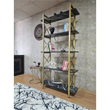 Sevinç Mobilya Çıkıntılı Gold Boyalı Kitaplık - 5 Raflı Suntalem Lüks Kitaplık