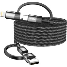 Volty Hızlı Şarj Kablosu 4 In 1 | Usb-A/c To Type-C/lightning, 60W, 1.2m, Manyetik (SIYAH-V0201007)