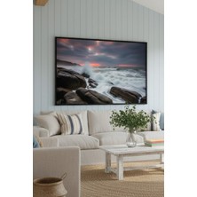 Safir Design Fırtınalı Deniz ve Kayalıklara Vuran Dalgalar Temalı Çerçeveli Tablo