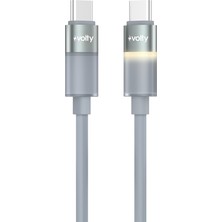 Volty Type C Hızlı Şarj Kablosu | Type-C To Type-C, 60W, 480 Mbps, 1.2m, Pd, LED Işıklı (GRI-V0201004)
