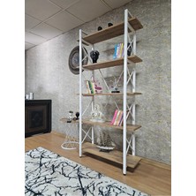 Sevinç Mobilya Çıkıntılı Beyaz Boyalı Kitaplık - 5 Raflı Suntalem Lüks Kitaplık