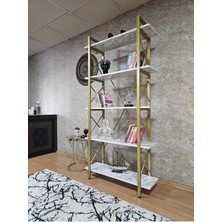 Sevinç Mobilya Çıkıntılı Gold Boyalı Kitaplık - 5 Raflı Suntalem Lüks Kitaplık