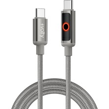 Volty Type C Hızlı Şarj Kablosu | Type-C To Type-C, 60W, 480 Mbps, 1.2m, Pd, Örgü, LED Işık GRI-V0201001