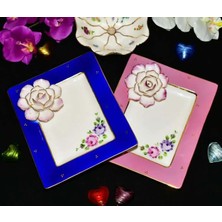 Manushum El Boyama Porselen Capodimonteli Dekoratif Tabak-Lacivert