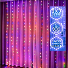 Yeco Rgb 300 LED Perde Işık 3x3 Metre, 10 Sarkıtlı, 8 Modlu, Kumandalı Dekoratif Çok Renkli Peri LED