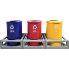 Geri Dönüşüm 3’lü Yuvarlak Çöp Kovası Renkli