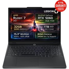 Lenovo Legion 5 15AHP10 AMD Ryzen 7 260 32GB 1TB SSD RTX 5060 8GB 15.3" WUXGA (1920X1200) IPS 165Hz 115W Freedos Taşınabilir Bilgisayar 83M00064TR