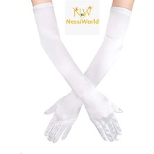NW Nessi World Beyaz Renk Dirseğe Kadar Uzun Kumaş Eldiven 40 cm
