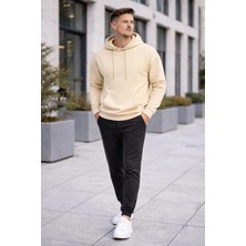 Polo State Erkek Oversize Kapüşonlu Kanguru Cepli 3 Iplik Içi Polarlı Krem Sweatshirt