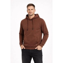 Polo State Erkek Kapüşonlu 3 Iplik Içi Şardonlu Nakışlı Sweatshirt Kahverengi