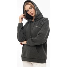 Quhox Kadın Kapüşonlu 3 Iplik Sweatshirt Antrasit Melanj