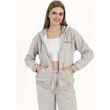 Quhox Kadın Fermuarlı Regular Fit Sweatshirt Gri Melanj