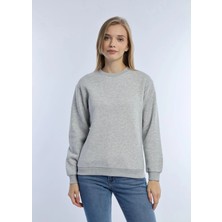 Quhox Kadın Bisiklet Yaka 3 Iplik Şardonlu Sweatshirt Gri Melanj