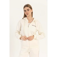 Quhox Kadın Fermuarlı Regular Fit Sweatshirt Ekru