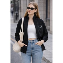 Polo State Kadın Siyah Fermuarlı Sweat Ceket – Regular Fit Günlük Spor Eşofman Üstü