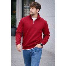 Polo State Unisex Yarım Fermuarlı Dik Yaka Regular Fit Basic Kırmızı Sweatshirt