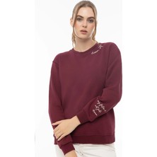 Quhox Kadın 3 Iplik Şardonlu Bisiklet Yaka Sweatshirt Bordo