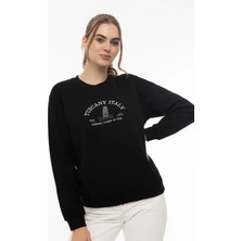 Quhox Kadın Tuscany Italy Nakışlı Sweatshirt Siyah
