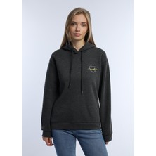 Quhox Kadin Kalp Nakışlı 3 Iplik Sweatshirt Antrasit Melanj