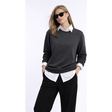 Polo State Kadın Antrasit 3 Iplik Şardonsuz Bisiklet Yaka Regular Fit Sweatshirt