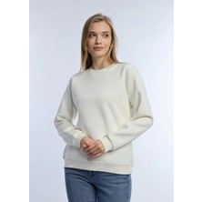 Quhox Kadın Bisiklet Yaka 3 Iplik Şardonlu Sweatshirt Ekru