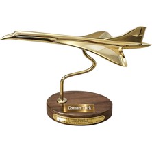 Hediye Fikri Kişiye Özel Concorde Pirinç Uçak Biblo 20X23 cm – Ahşap Kaideli