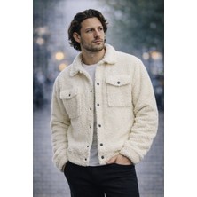 Polo State Erkek Peluş Cep Detaylı Çıt Çıt Kapamalı Sherpa Ceket Ekru