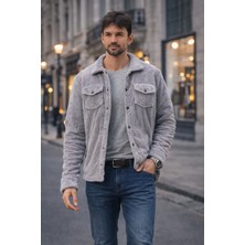 Polo State Erkek Peluş Yumuşak Dokulu Sherpa Ceket Açık Gri