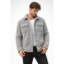 Polo State Erkek Peluş Yumuşak Dokulu Sherpa Ceket Gri Melanj
