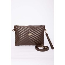 DMC Kapitone Desenli Fermuarlı Portföy Çanta Kahve