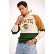 Polo State Erkek Kapüşonlu Renk Bloklu Baskılı Sweatshirt – Pamuklu Oversize Hoodie