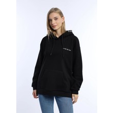 Quhox Kadın Kapüşonlu 3 Iplik Sweatshirt Siyah