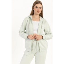Quhox Kadın Fermuarlı Regular Fit Sweatshirt Mint