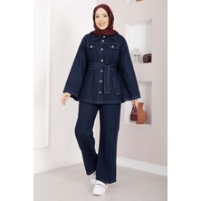 Md Kemer Detaylı Ceket Pantolon Kot Takım Koyu Mavi