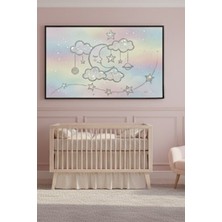 Safir Design Parıltılı Bulutlar ve Gezegenler Temalı Çerçeveli Çocuk Bebek Odası Tablosu