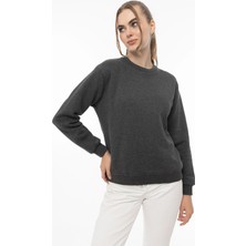 Quhox Kadın Bisiklet Yaka 3 Iplik Şardonlu Sweatshirt Antrasit Melanj