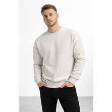Polo State Erkek Kar Melanj 3 Iplik Şardonlu Kalın Basic Bisiklet Yaka Oversize Sweatshirt