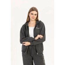 Quhox Kadın Fermuarlı Regular Fit Sweatshirt Antrasit Melanj