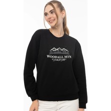 Quhox Kadın 3 Iplik Şardonlu Woodall Mtn Baskıli Sweatshirt Siyah