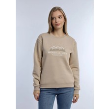 Quhox Kadın 3 Iplik Şardonlu Woodall Mtn Baskıli Sweatshirt Bej