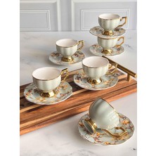 Rossev Porselen Türk Kahve Fincanı 6 Kişilik 12 Parça Eldon Yeşil