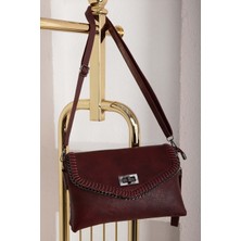 DMC Örgü Dikiş Kapaklı El & Omuz Çantası Bordo