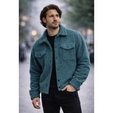 Polo State Erkek Peluş Cep Detaylı Çıt Çıt Kapamalı Sherpa Ceket Petrol